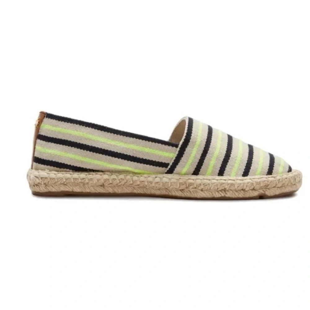 Tory Burch Women’s 10 Navy Neon Green Striped Espadrilles